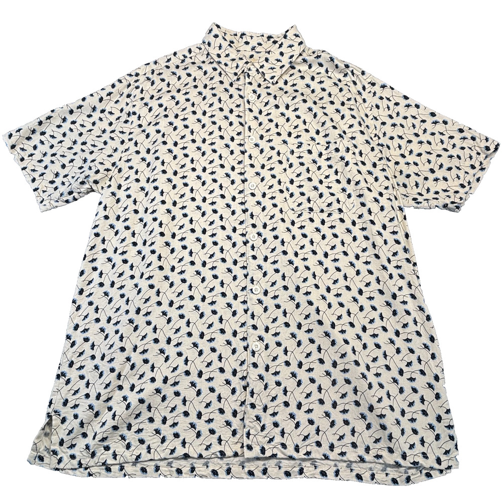 Vintage Silk Circa 1969 Men XL Floral Print Button-Up Shirt Silk Rayon